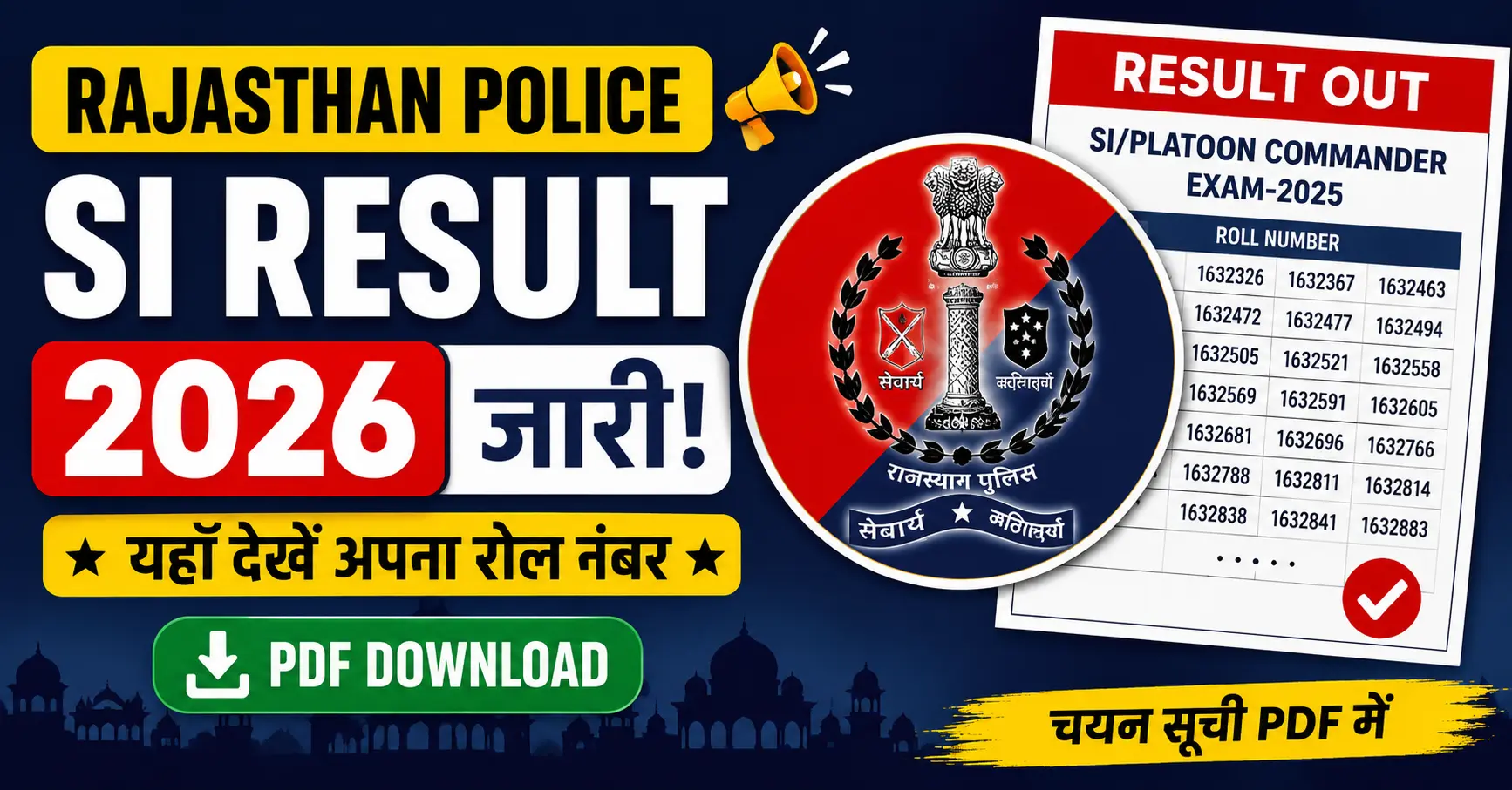 Rajasthan Police SI Result 2026 is released download your result now.