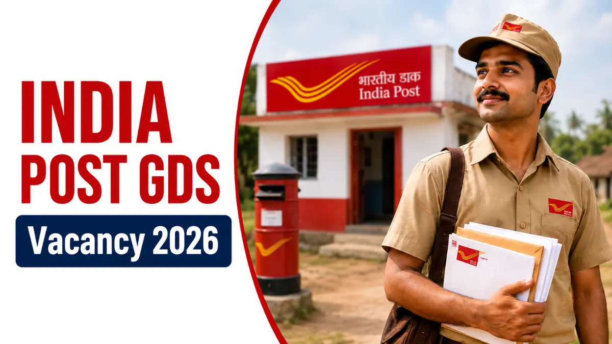 India Post GDS Recruitment 2026 recruitment image with postal worker and India Post office
