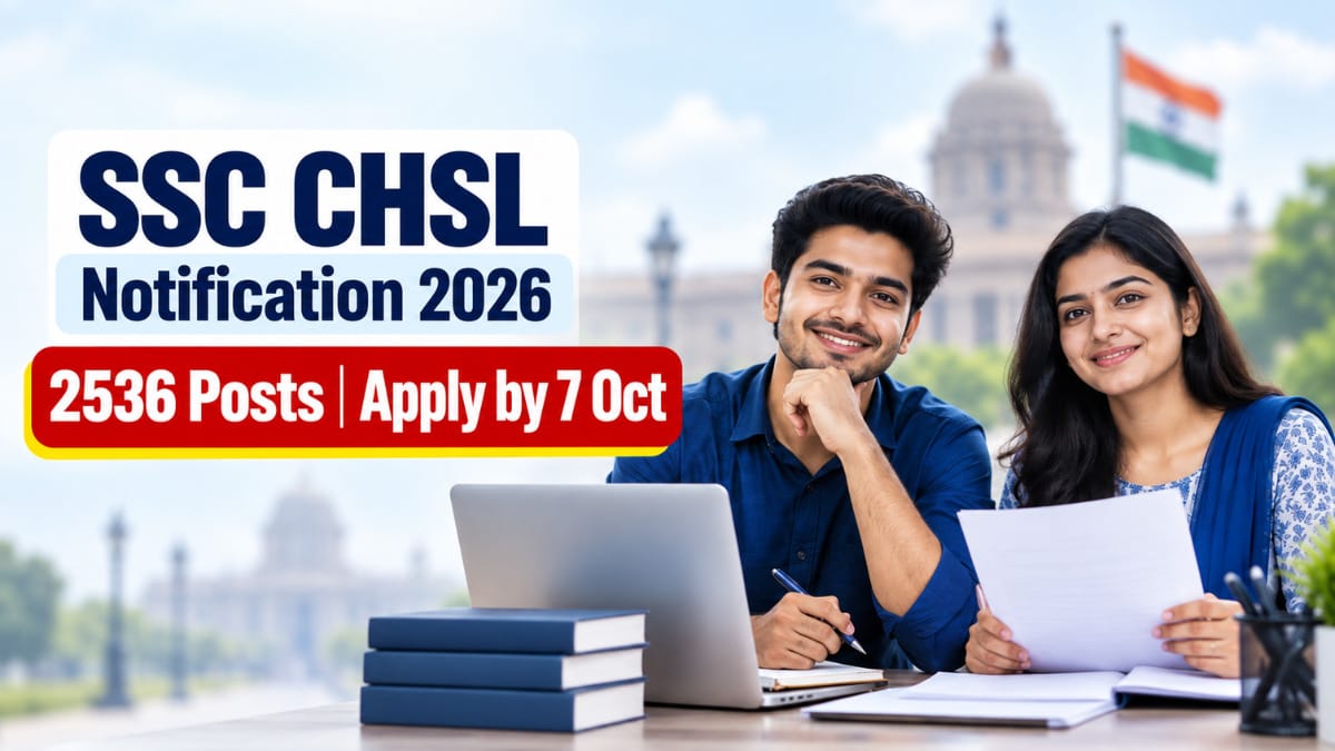 SSC CHSL Notification 2026 के लिए 2536 पद और 7 अक्टूबर आवेदन अंतिम तिथि दिखाती भर्ती इमेज