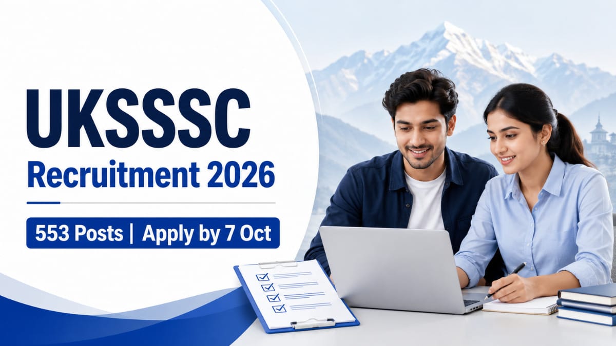 UKSSSC Group C Recruitment 2026 की 553 पदों की भर्ती और 7 अक्टूबर आवेदन अंतिम तिथि दिखाती featured image