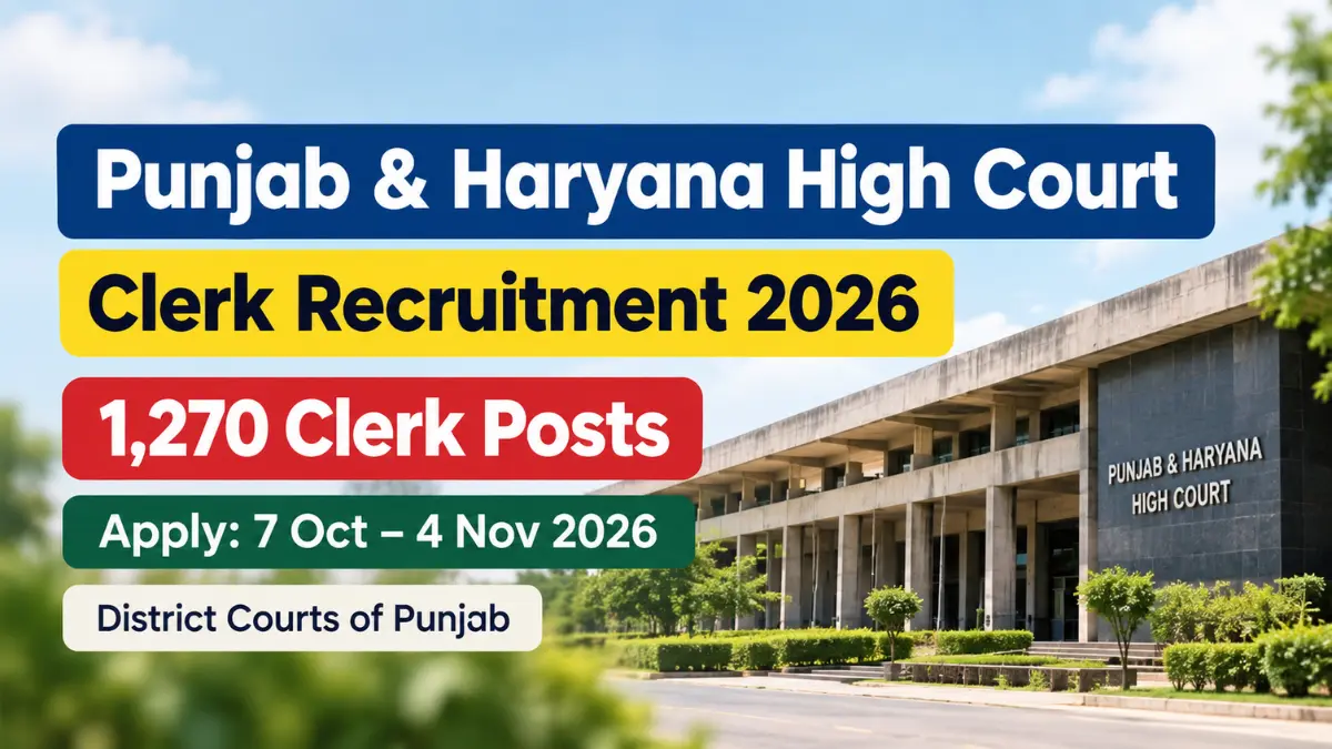 Punjab and Haryana High Court Chandigarh Clerk Recruitment 2026, 1,270 Clerk posts, apply from 7 October to 4 November 2026