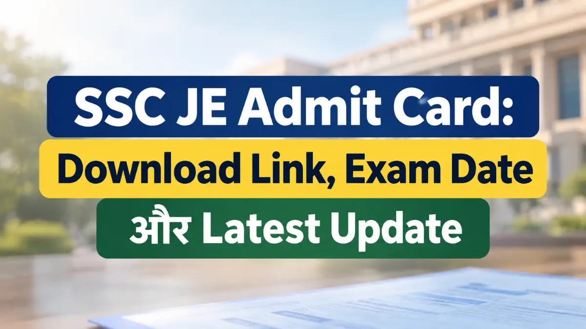 SSC JE Admit Card 2026 की जानकारी दर्शाती सरकारी परीक्षा ग्राफिक, जिसमें Junior Engineer Admit Card, Download Link और Exam Date को प्रमुखता से दिखाया गया है।